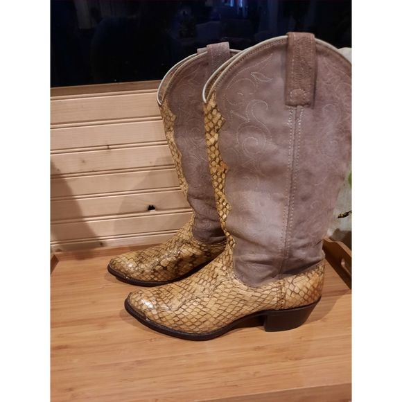 Rare Vintage Dan Post Womens Western Python Snakeskin Boots Sz 7.5M - Picture 2 of 16